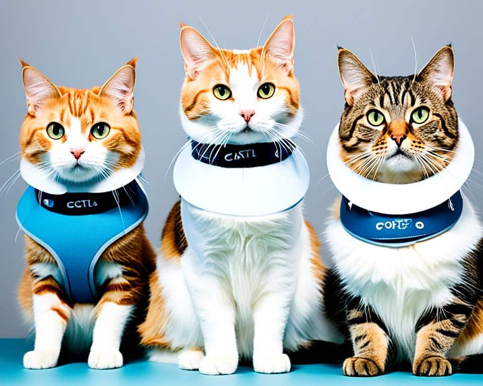 Verschiedene Arten von Halskrausen für Katzen
